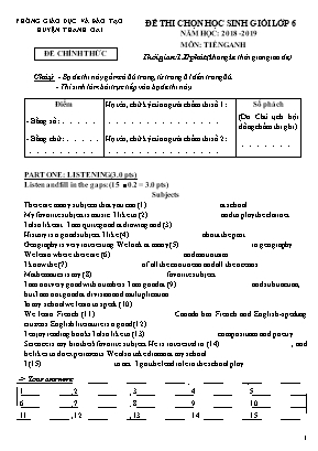 Đề thi chọn học sinh giỏi môn Tiếng Anh Lớp 6 - Năm học 2018-2019 - Phòng giáo dục và đào tạo huyện Thanh Oai